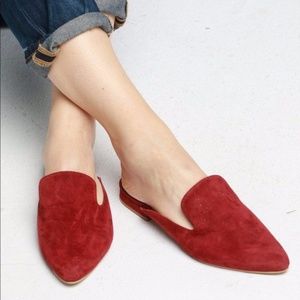 Able Lizbeth Cherry Suede Leather Slip On Slides Pointy Toe Sustainable Eco